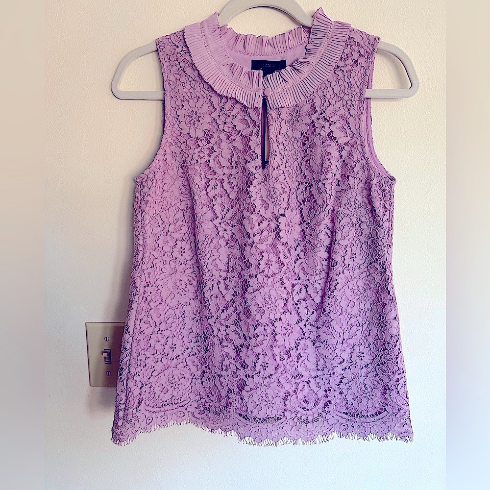 NEW WITH TAGS JCrew Ruffle Neck Lace Sleeveless Blouse in Vivid Lilac Size XS